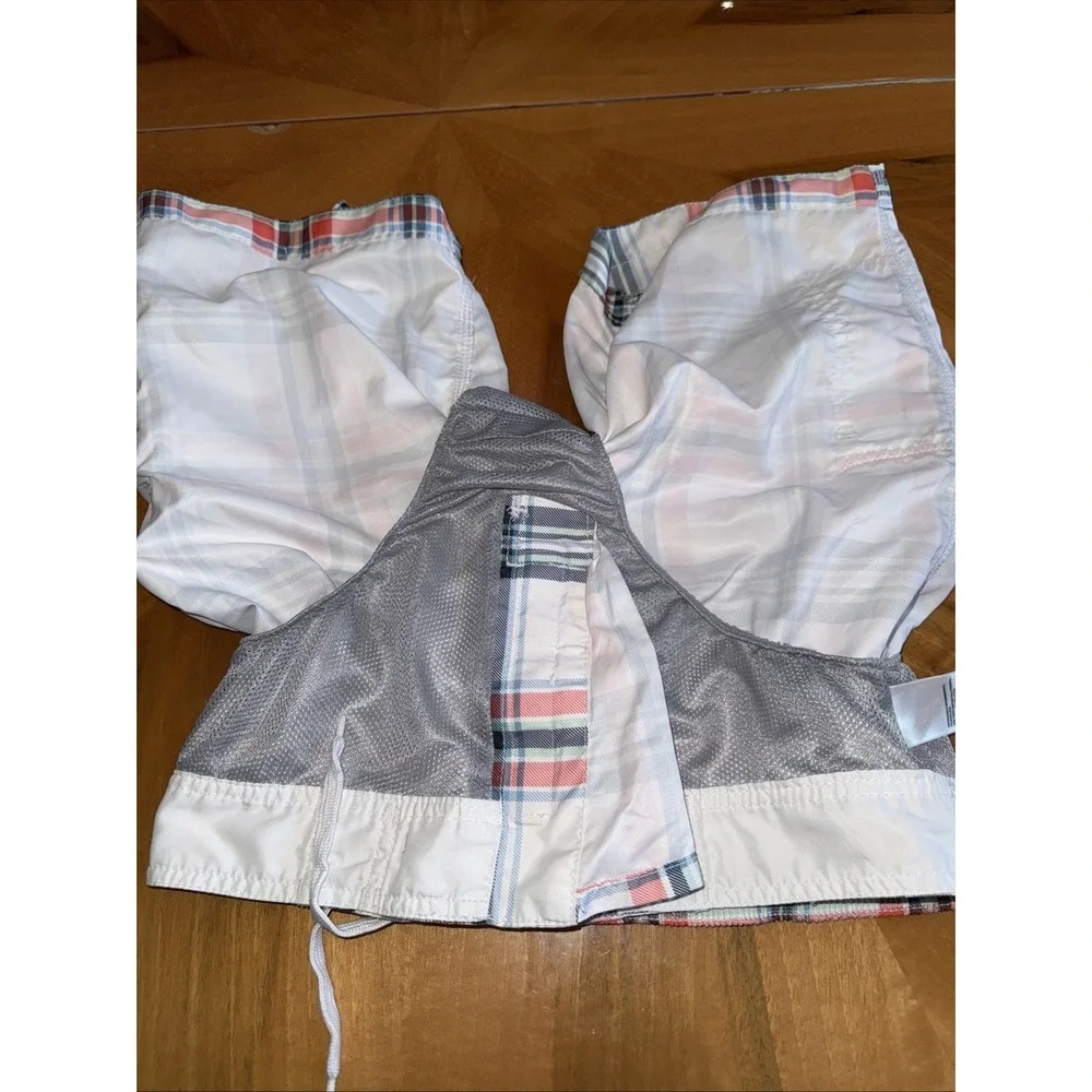 Old Navy Plaid Red White Lined‎ Swim Board Shorts Mens Size Medium